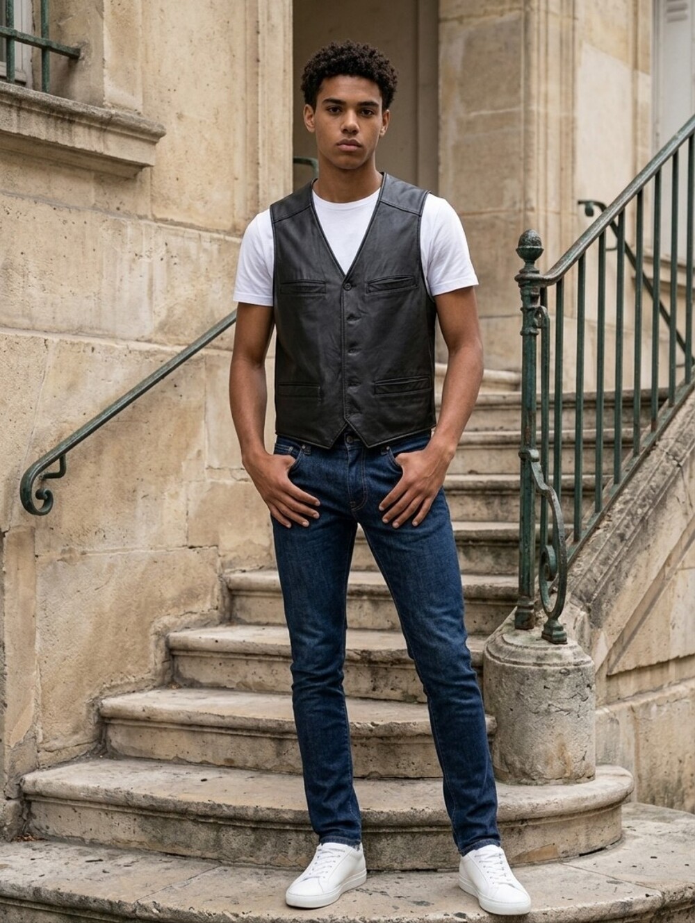 Remy Mens Black Leather Vest